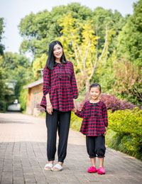 母女格子居家服