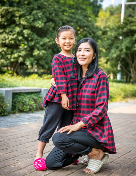 母女格子居家服