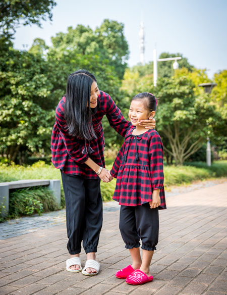 母女格子居家服